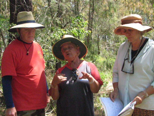 Dennis Foley, Clair Jackson and Julie Janson at the grave of Biddy Lewis, Bar Island, 2008. Courtesy Jill Barnes